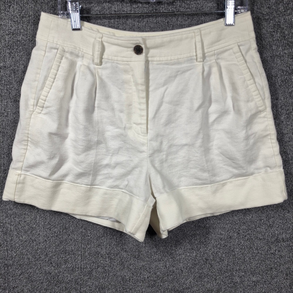 J Crew Shorts Women 6 Pleated Cuffed Off White High Rise Casual Summer Boho
